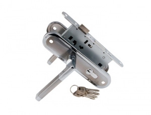 Замок ЗВ S-locked 155-224 SN/CP, 5 англ.ключ-верт, м/о 55мм, бэксет 55мм, ручка прямая, сатин/хром