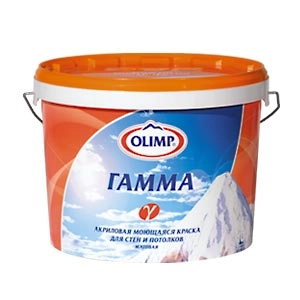 Краска  OLIMP ГАММА акрил, бел.мат.   МОЮЩАЯСЯ  10л (м) 