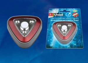 Светильник - ночник нажимной, св/д. 3LED (3xААА) на липучке,  красный пласт ТРЕУГ 6,5см