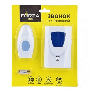 Звонок б/провод. 32мелодии  (3*AАA), 100м,(водонепрониц. кнопка) FORZA 