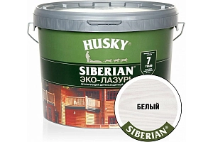Деревозащит. ср-во акрил. Антисептик ЭКО-ЛАЗУРЬ HUSKY SIBERIAN (защита 7 лет) белый 9л    