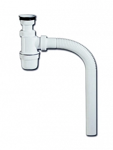 Сифон ВП 1 1/2"*40 бутылка с литым пласт.выпуском и жест.трубой 40*40 для фаянса и нерж. белый 0112