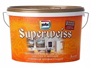 Краска  JOBI  SUPERWEISS латексн,с/бел.мат. д/стен и потолк. ВЛАГОСТОЙКАЯ,  5л  (м)