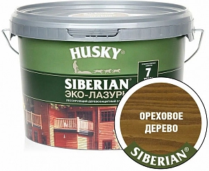 Деревозащит. ср-во акрил. Антисептик ЭКО-ЛАЗУРЬ HUSKY SIBERIAN (защита 7 лет) ореховое дерево 9л